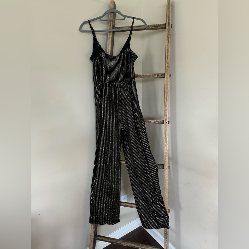 Altar’d State Adjustable Spaghetti Strap Sparkle Stripe Jumpsuit Size M - Picture 4 of 8